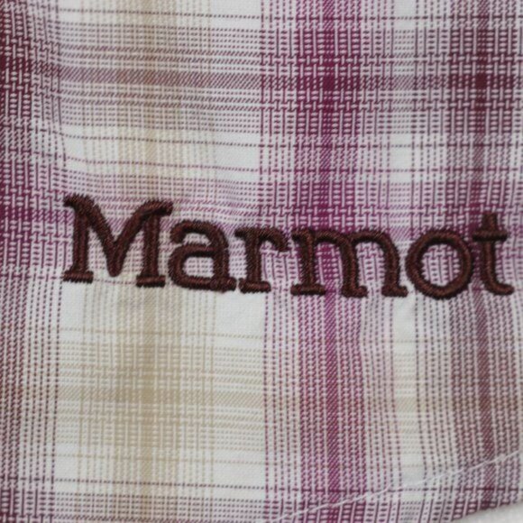 Marmot Women's Medium Purple & Tan Plaid Quick Dry Long Sleeve Button Up Shirt - Picture 6 of 9